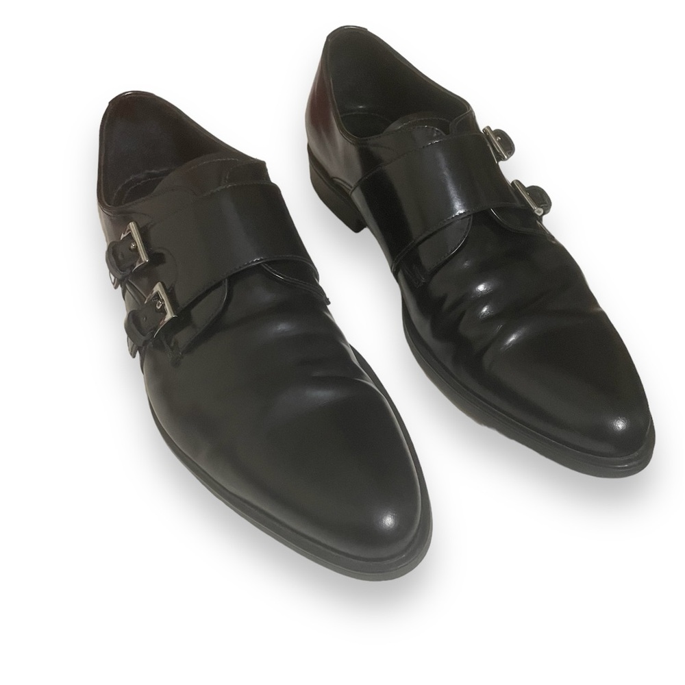Prada Mens Double Monk Strap Shoes black Spazzolato Leather Italy size 6